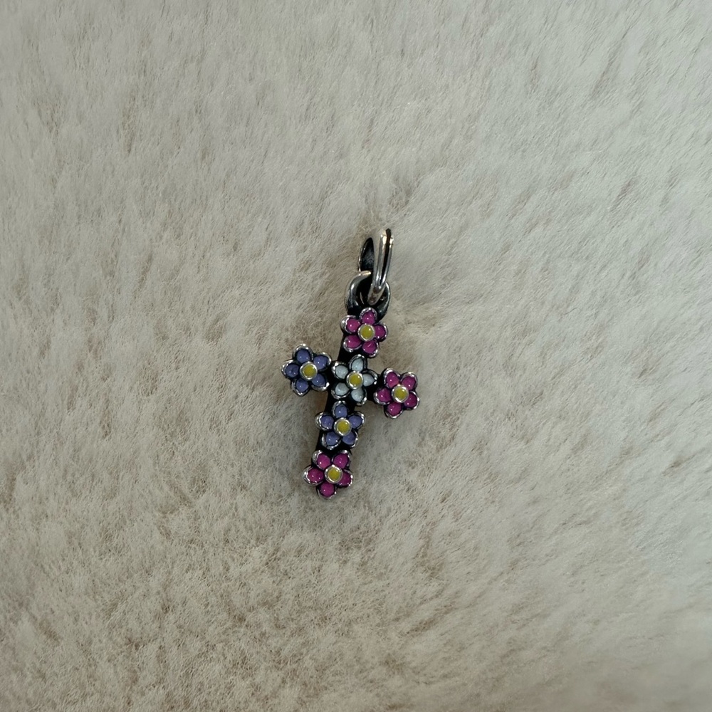 James Avery Enamel Floral Cross Pendant